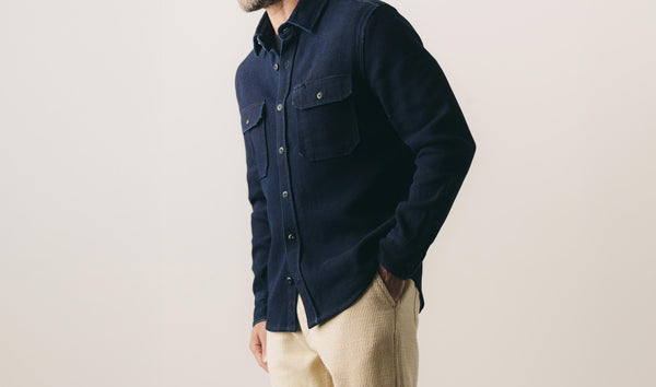 editorial hanging image of The Long Haul Jacket in Rinsed Organic Selvedge