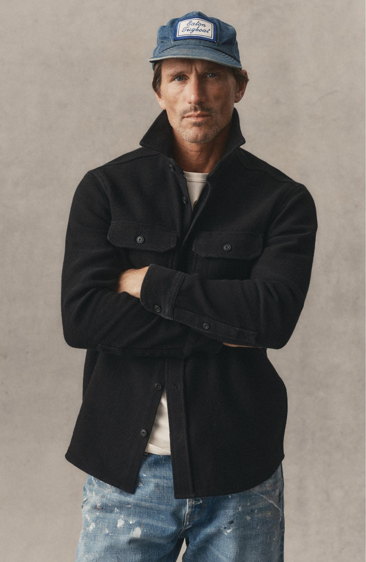 fit model posing in The Division Shirt in Black Indigo