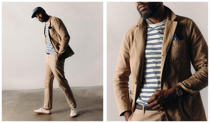 Model wearing chinos with a foundation sportcoat