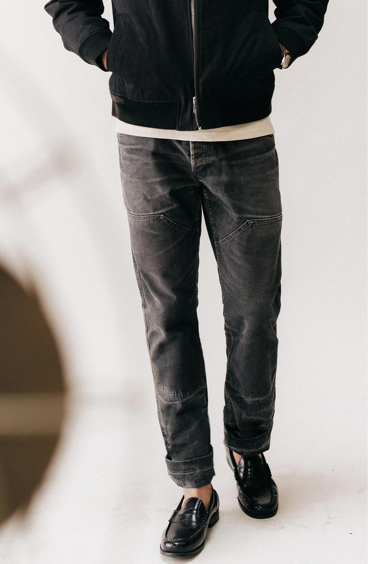 fit model posing in The Good Acre Chore Pant in Black Canvas