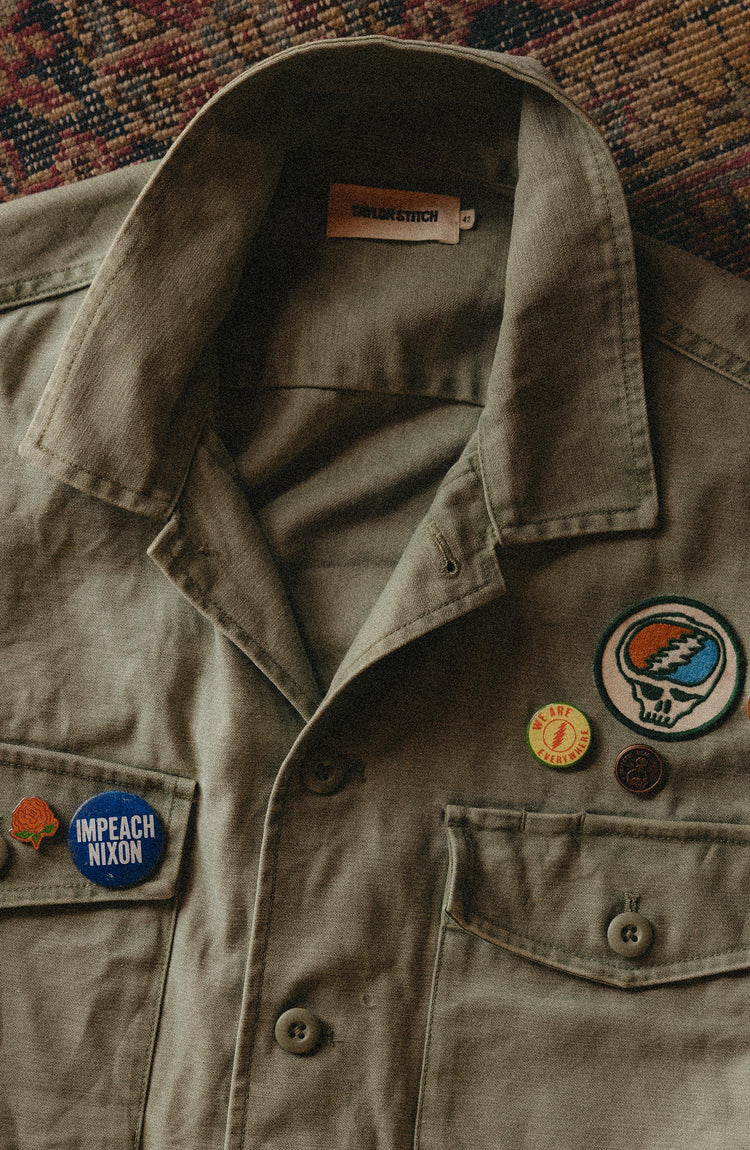 editorial image of jacket with patch for The Grateful Dead Bolt Patch Set