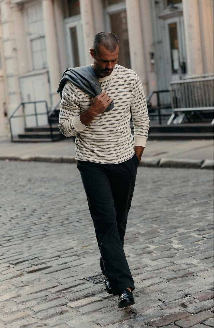 fit model posing in The Hooper Crew in Marine Stripe