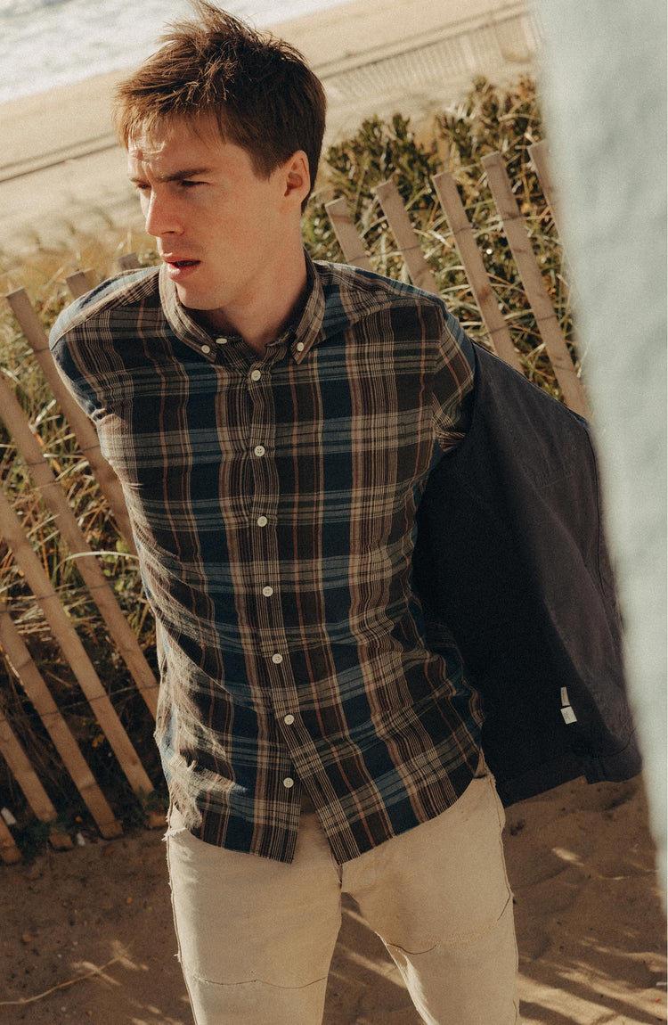 fit model posing in The Jack in Atlantic Blue Madras
