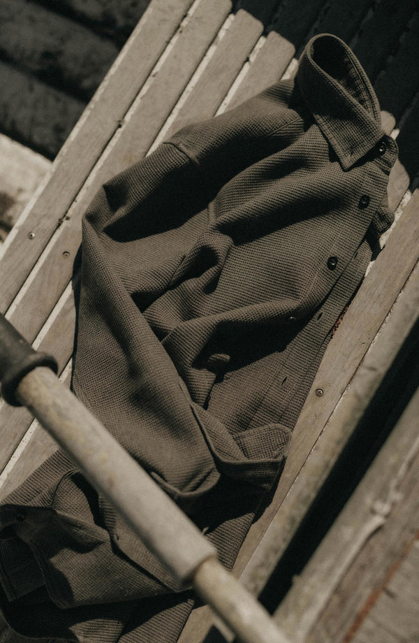 editorial flatlay of The Jack in Fatigue Olive Waffle