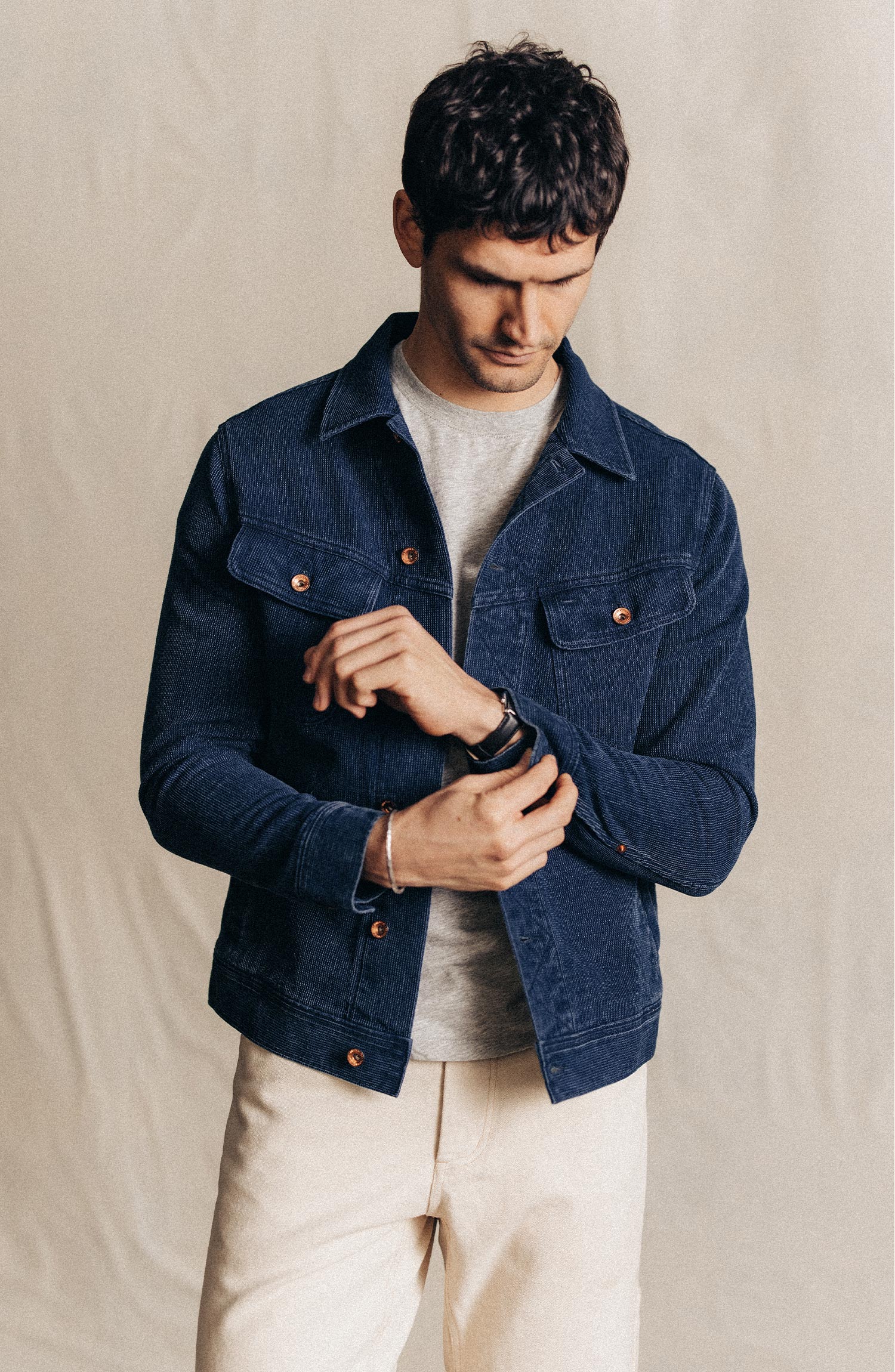 The Long Haul Trucker Jacket in Rinsed Indigo Waffle