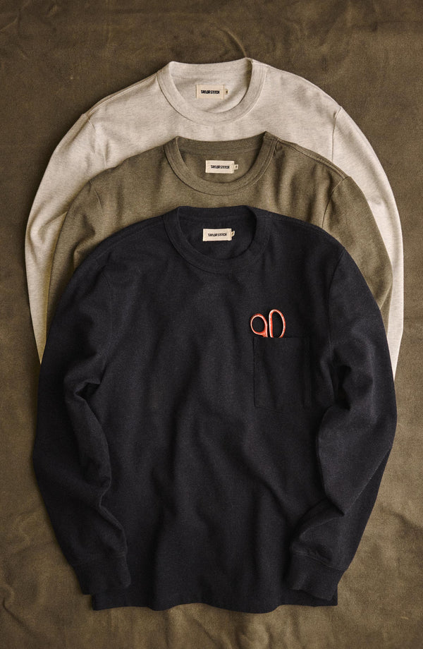 editorial flatlay of The Long Sleeve Shop Tee in Coal Twist