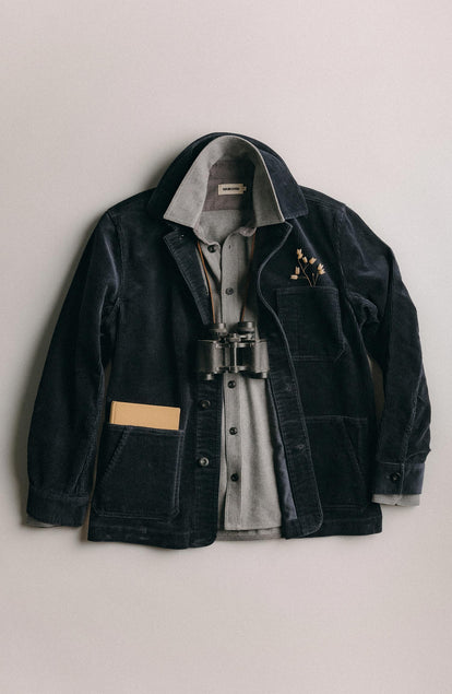 editorial flatlay of The Ojai Jacket in Dark Navy Corduroy