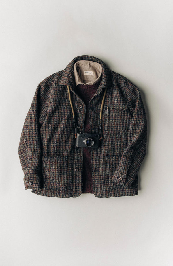 flatlay of The Ojai Jacket in Marsh Guncheck Harris Tweed Wool