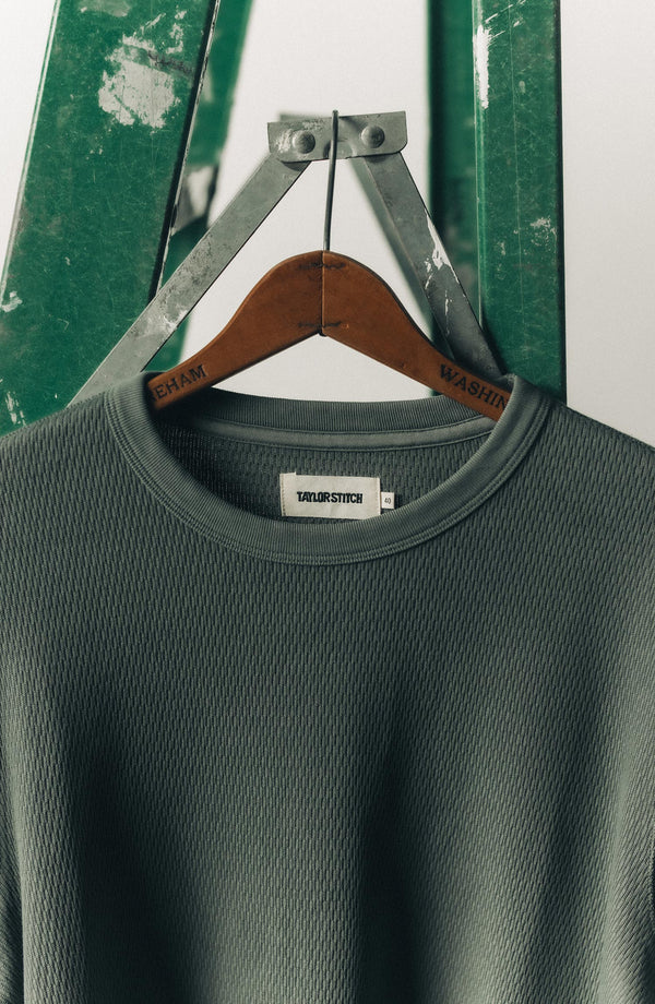 editorial image of The Organic Cotton Crew in Deep Sea Waffle on a hanger