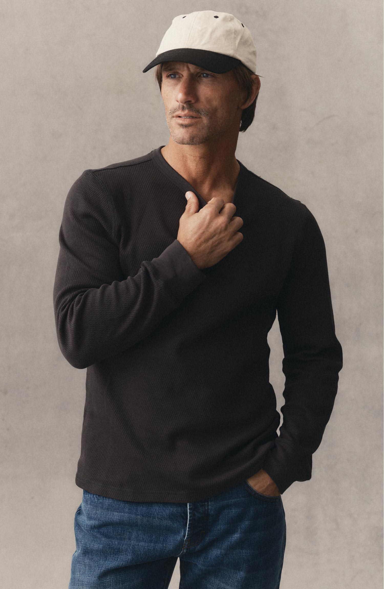 The Organic Cotton Crew in Faded Black Waffle | Taylor Stitch