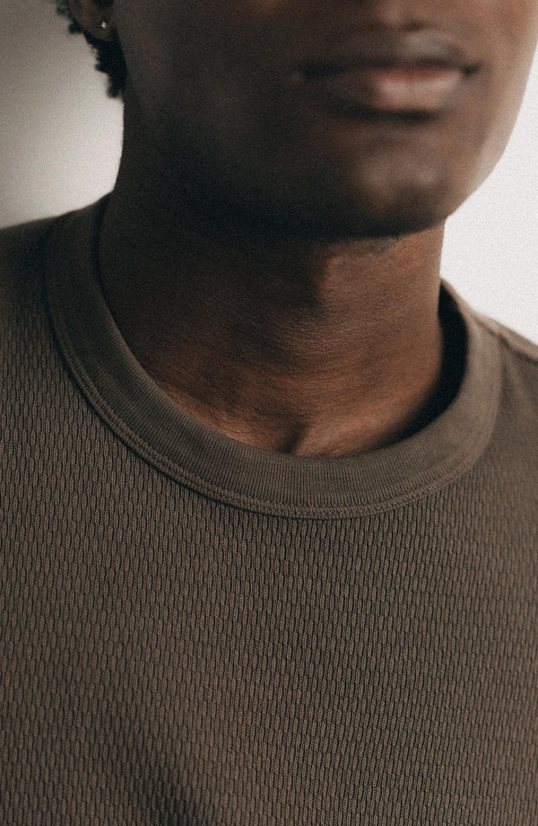 The Organic Cotton Waffle Short Sleeve Crew in Fatigue Olive