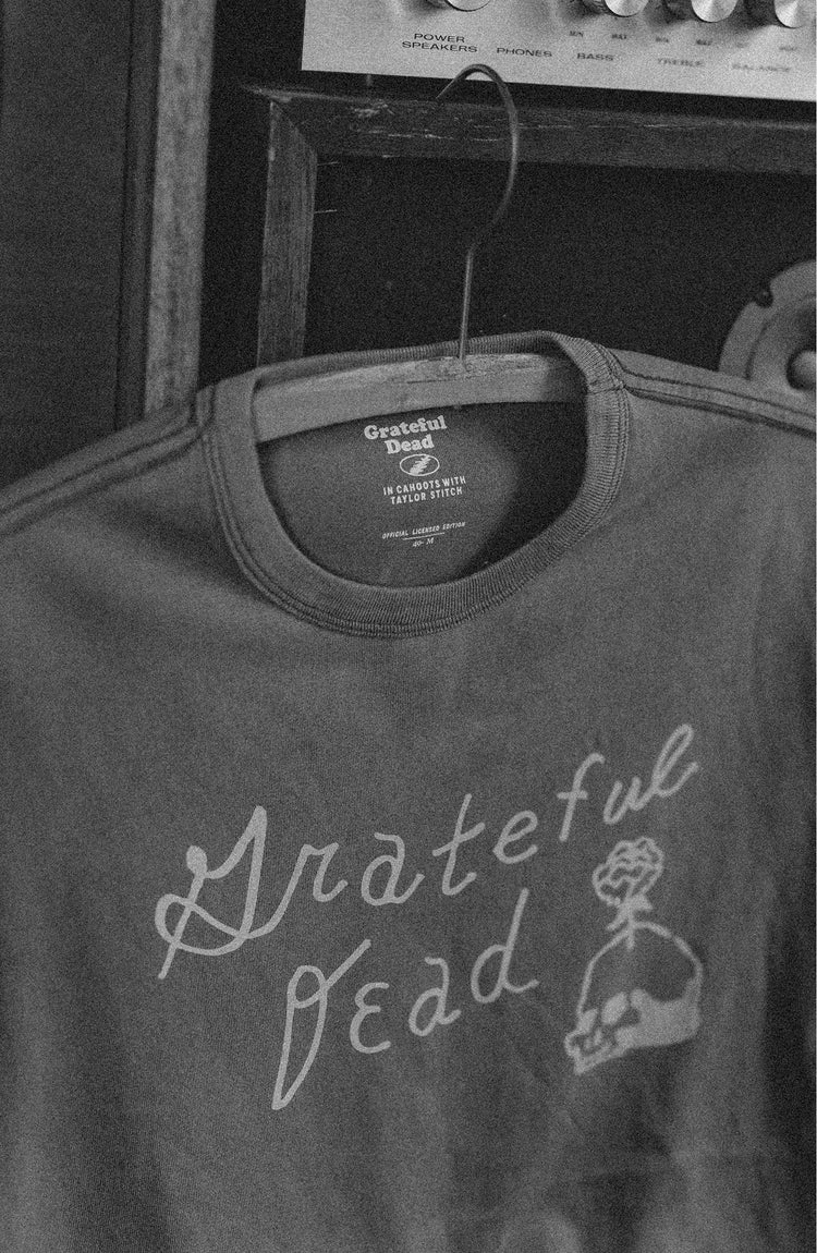 editorial image of The Organic Cotton Tee in Dead Script on a hanger