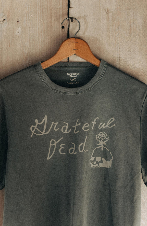 editorial image of The Organic Cotton Tee in Dead Script hanging