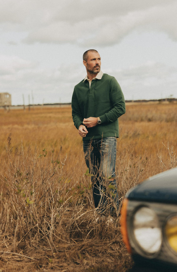 fit model posing in The Rugby Shirt in Ivy
