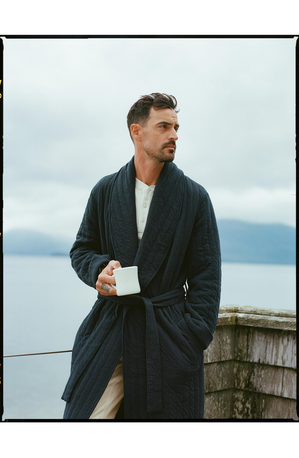 The Shawl Robe in Heather Midnight Quilted Jersey | Taylor Stitch