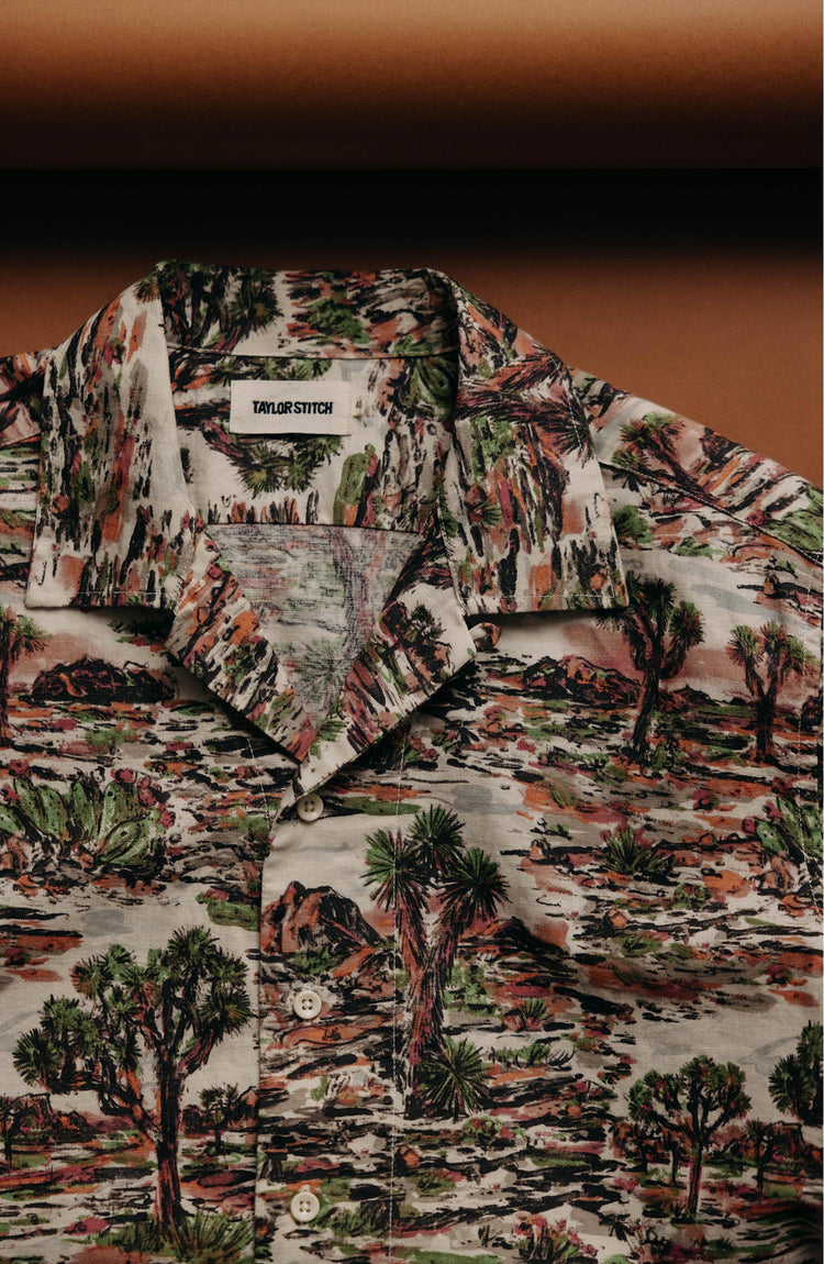 material shot of the collar on The Davis Shirt in Desert Sunset