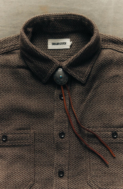 editorial flatlay of The Utility Shirt in Mulch Sashiko