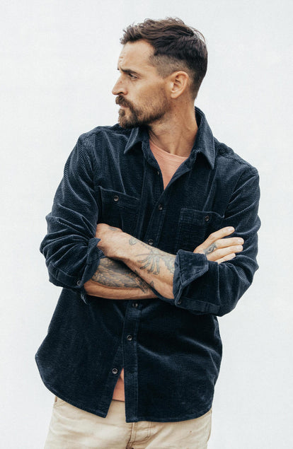 Editorial Panel: The Utility Shirt in Dark Navy Crepe Cord, Wovens by Taylor Stitch