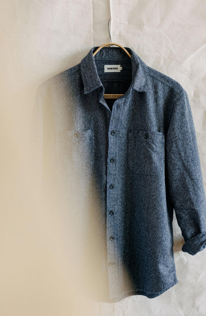 The Utility Shirt in Rinsed Indigo Herringbone