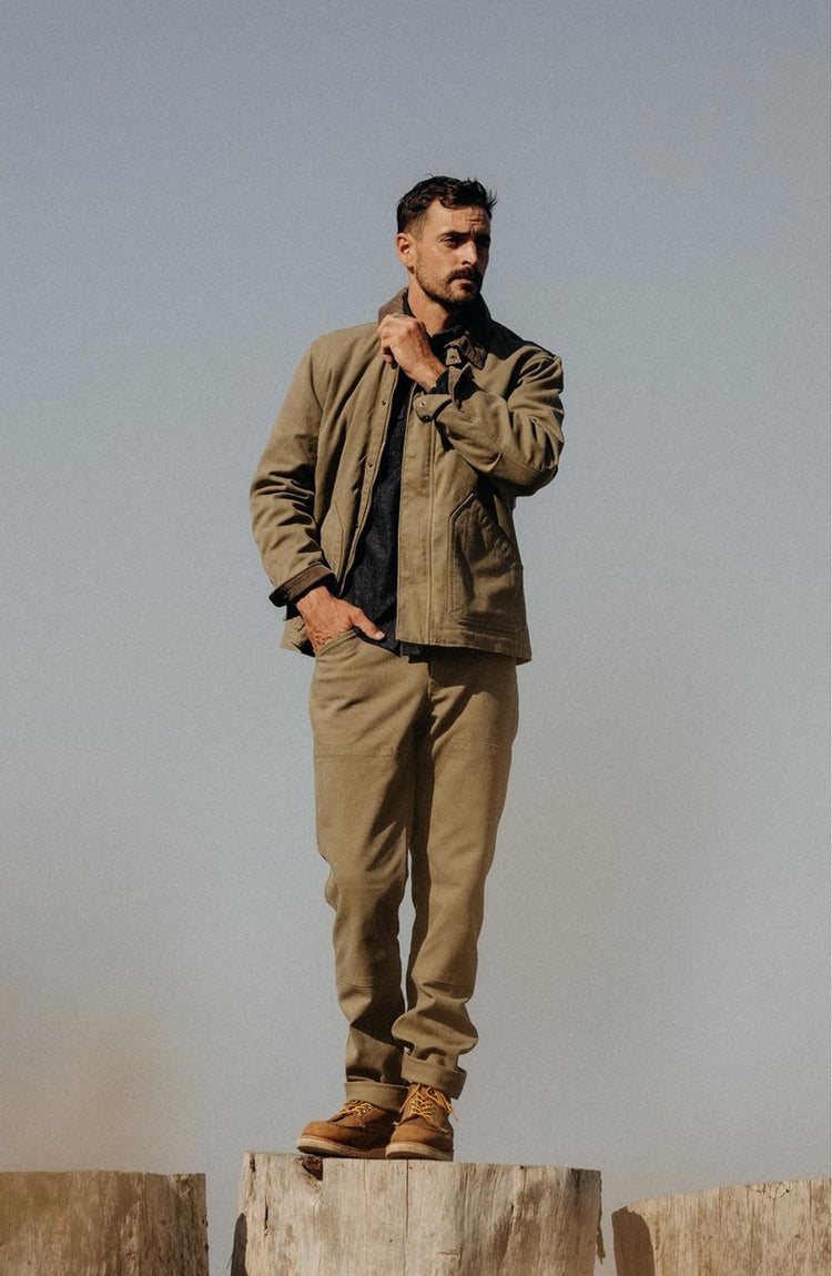 editorial image of The Workhorse Jacket in Stone Boss Duck