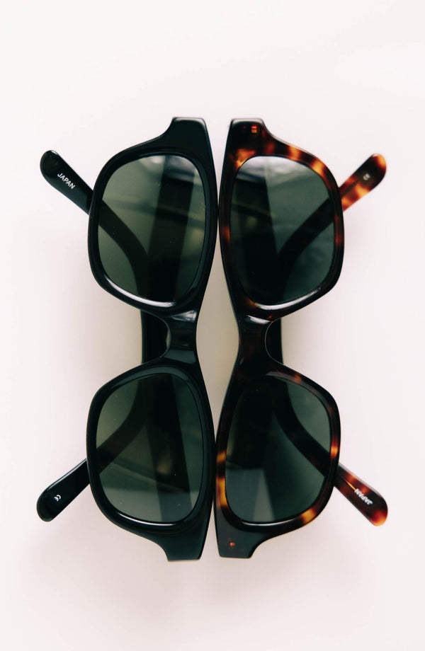 flatlay of The Sergio in Black next to other sunglass