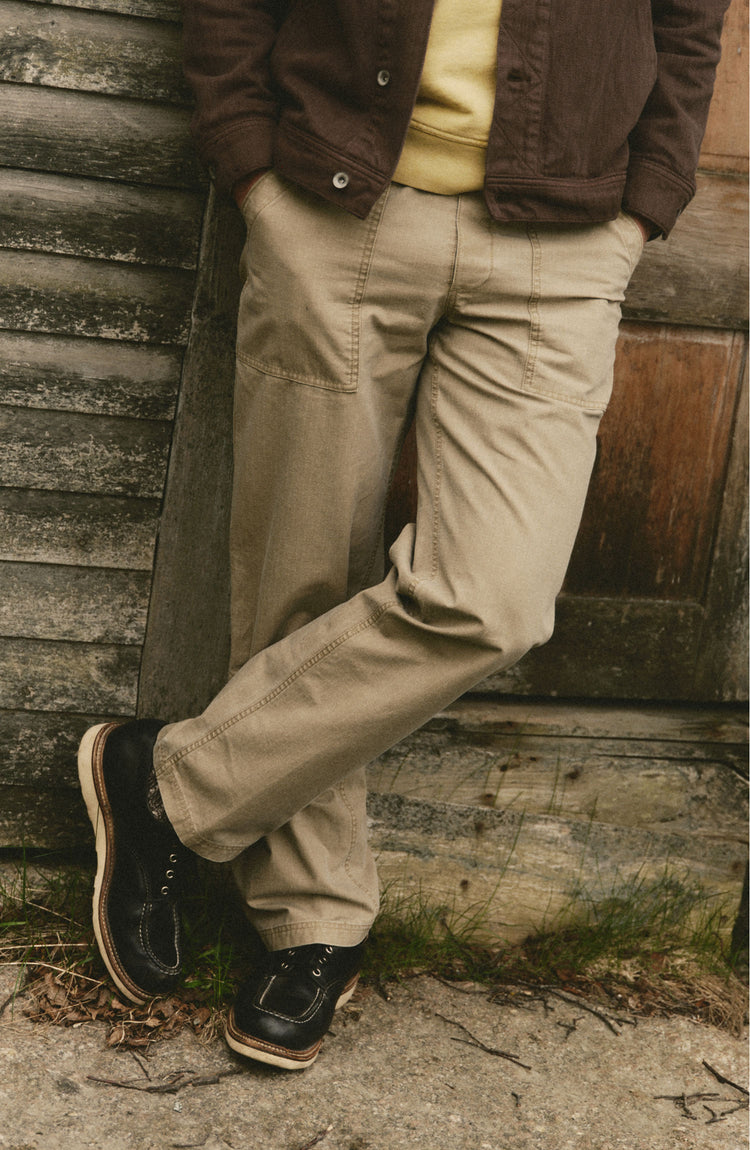fit model posing in The Breakwater Pant in Field Khaki Ripstop