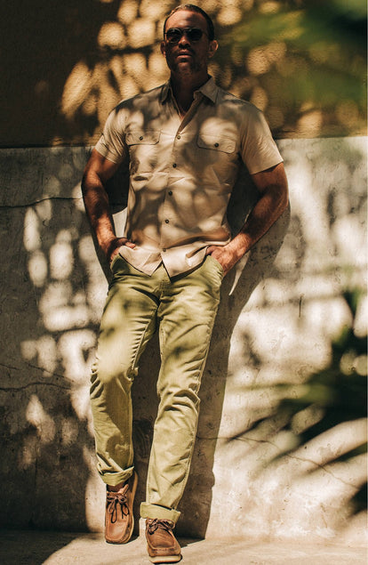 our guy rocking the camp pant in mexico, cropped shot with text on the right
