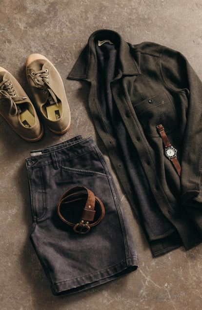 editorial flatlay of The Coastline Knit Shirt in Heather Army