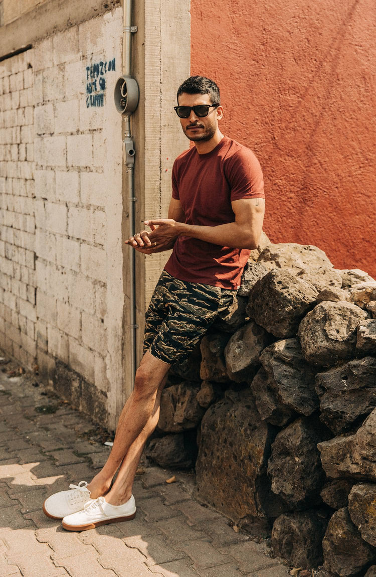 our guy rocking the cotton hemp tee in mexico, cropped shot with text on the right