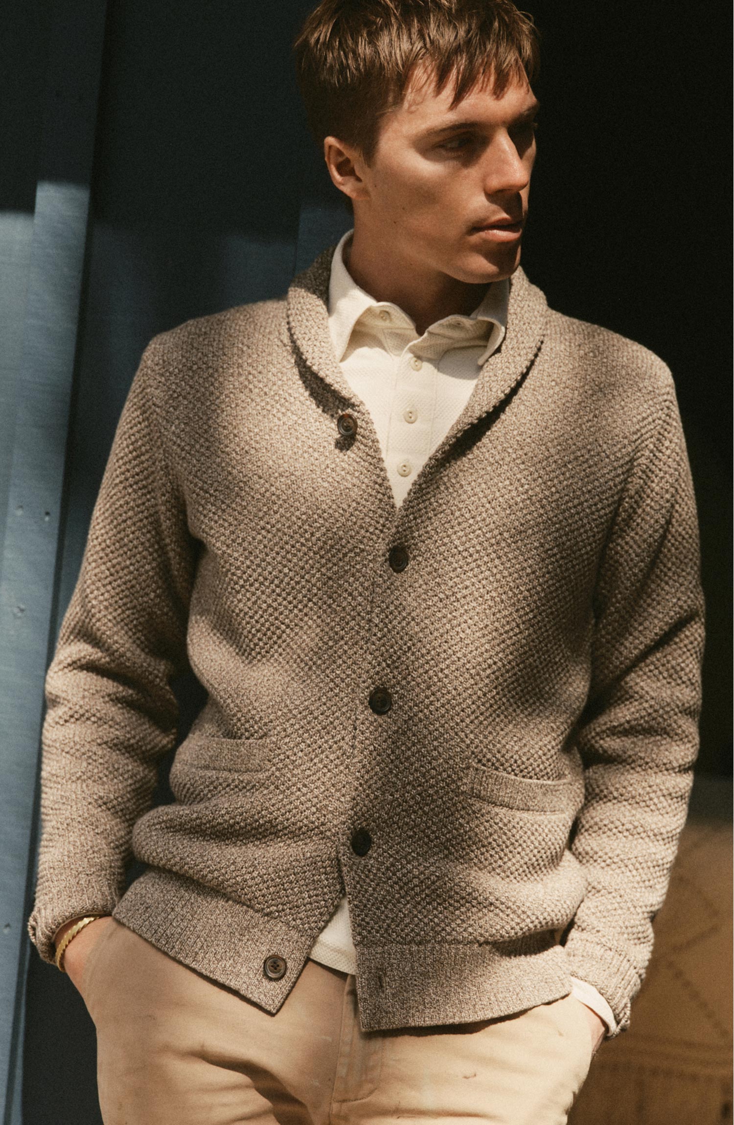 The Crawford Men's Cardigan Sweater in Coffee Twist | Taylor Stitch