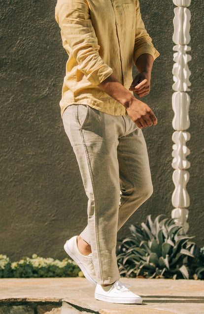 our fit model walking in the easy pant