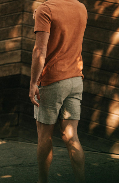 Editorial Panel: The Easy Short in Olive Herringbone, Bottoms by Taylor Stitch