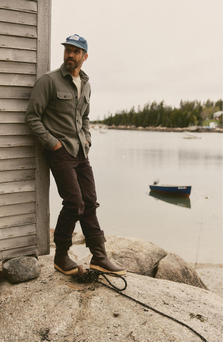 fit model posing in The Good Acre Chore Pant in Coffee Canvas