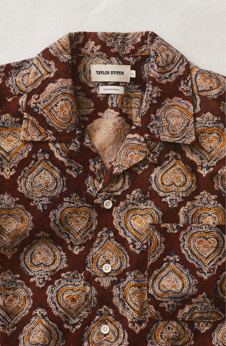 flatlay of The Hawthorne Shirt in Sangria Block Print