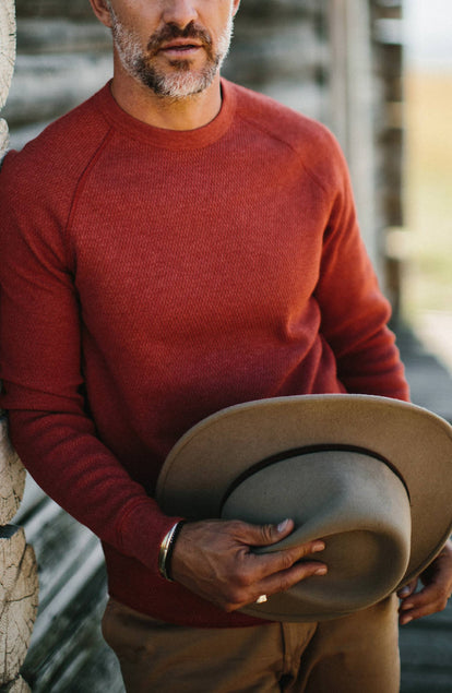 Editorial Panel: The Heavy Bag Waffle Crewneck in Engine, Knits by Taylor Stitch