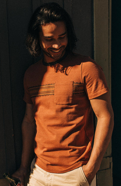 Editorial Panel: The Heavy Bag Tee in Dusty Rose Embroidered Stripe, Knits by Taylor Stitch