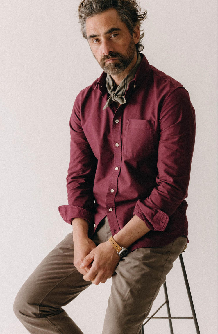 Our model wearing TThe Jack in Burgundy Oxford