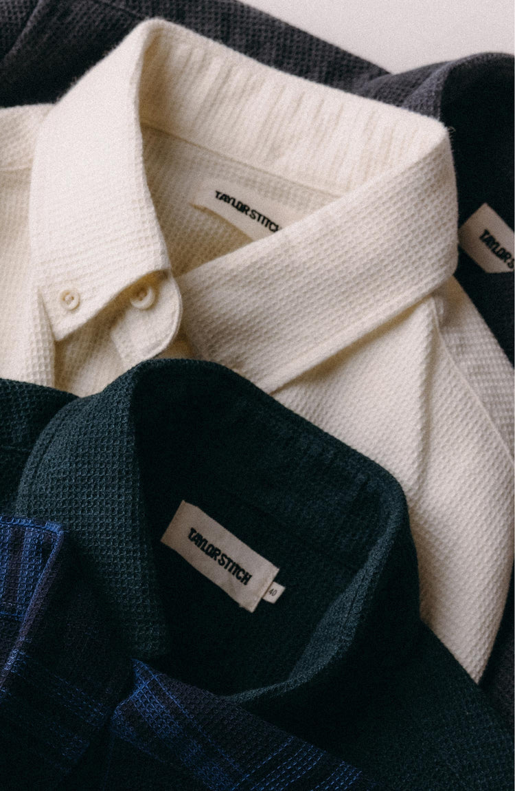 editorial image of The Jack in Vintage White Waffle with other jacks