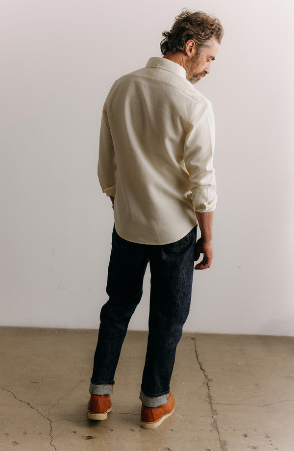 fit model posing in The Jack in Vintage White Waffle