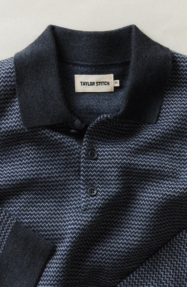 editorial flatlay of The Newton Sweater Polo in Navy Birdseye Merino