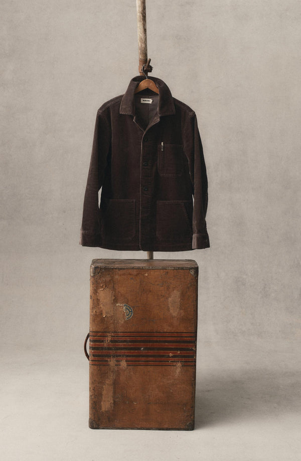 editorial image of The Ojai Jacket in Soil Corduroy hanging