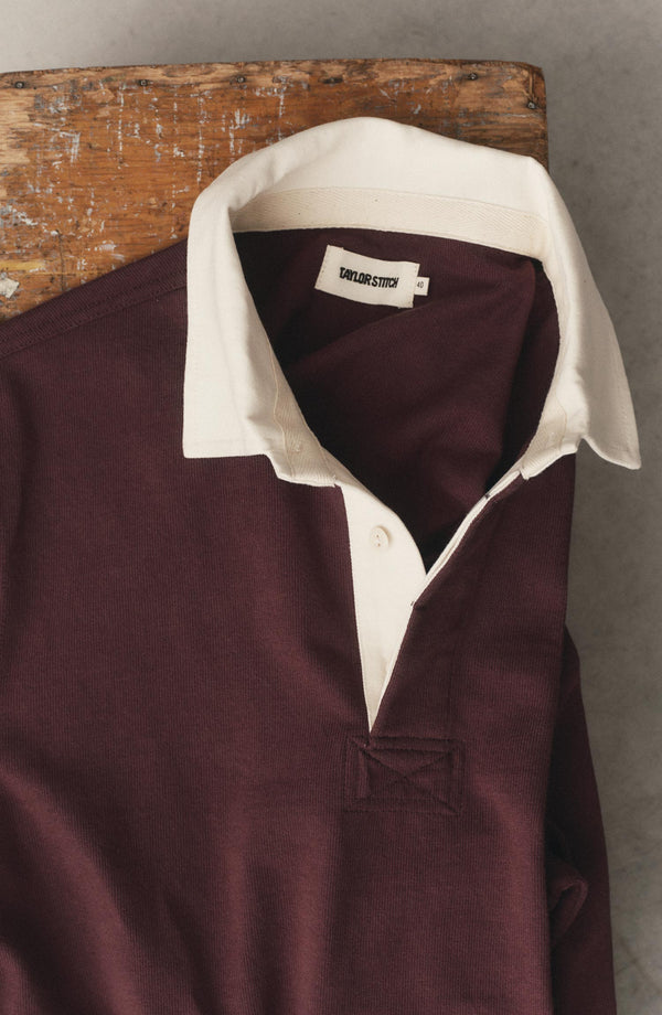 editorial flatlay of The Rugby Shirt in Burgundy
