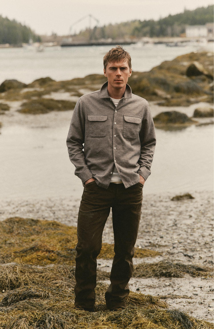 Diptych of model wearing The Shore Shirt