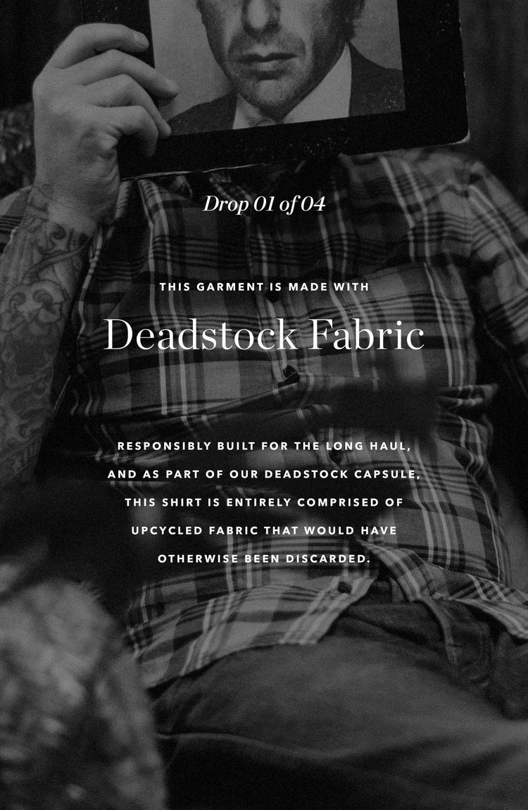 The Short Sleeve Jack in Navy Madras — Drop 1 of 4. This garment is made with deadstock fabric. Responsibly built for the long haul, and as part of our deadstock capsule, this shirt is entirely comprised of upcycled fabric that would have otherwise been discarded.