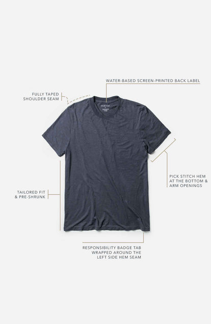 our Cotton Hemp tee in navy–specs design