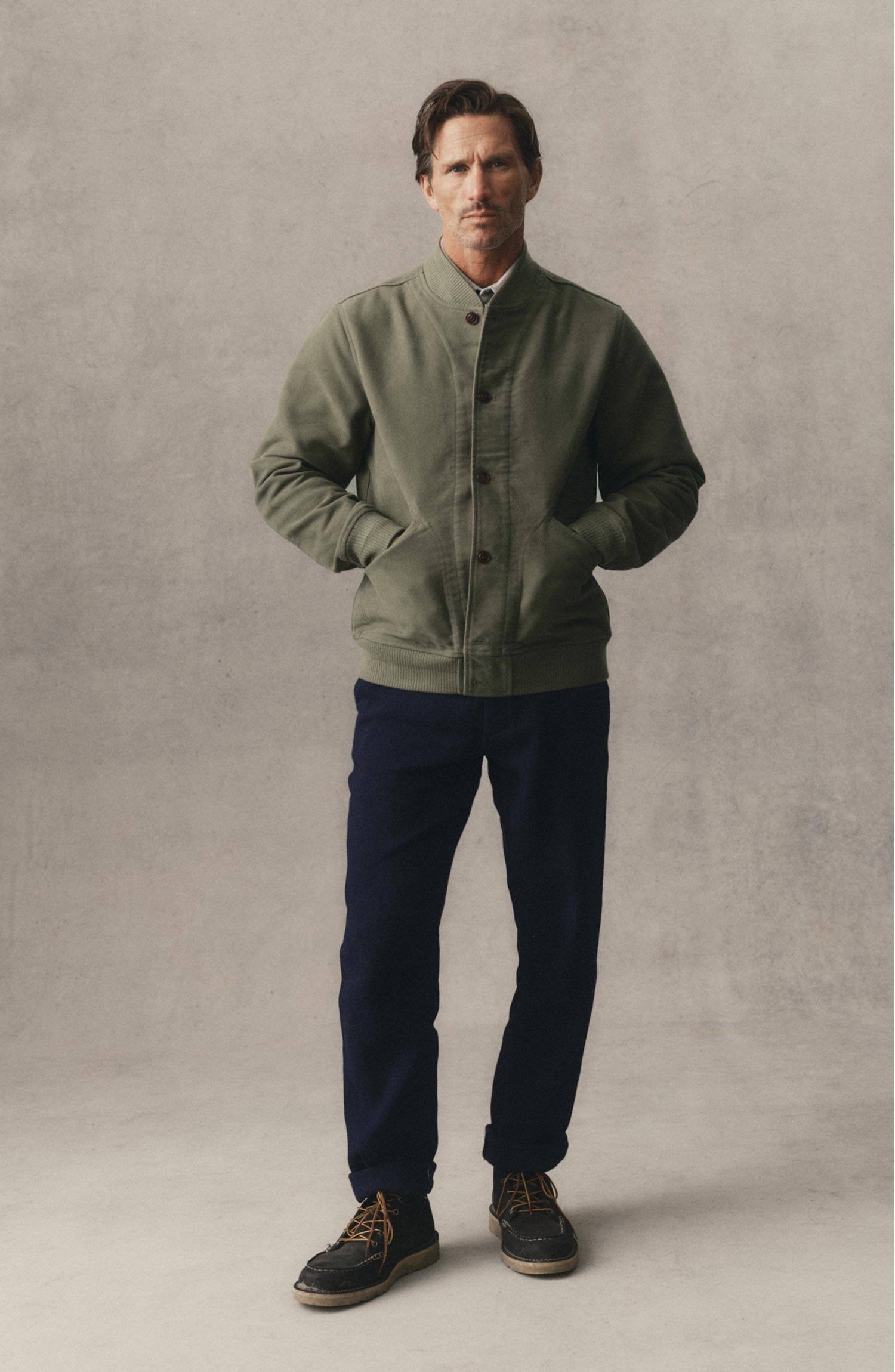 The Clark Bomber in Smoked Olive Moleskin | Taylor Stitch