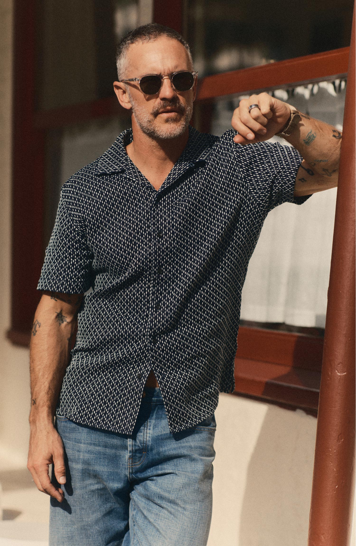 The Davis Shirt in Indigo Raindrop Sashiko