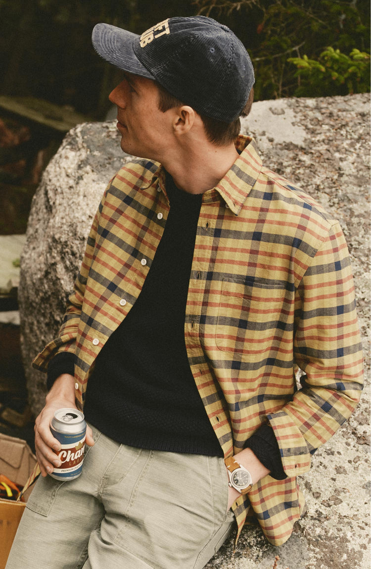 fit model posing in The Jack in Marsh Check Oxford