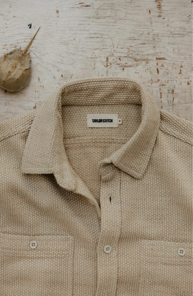 fit model posing in The Utility Shirt in Natural Sashiko