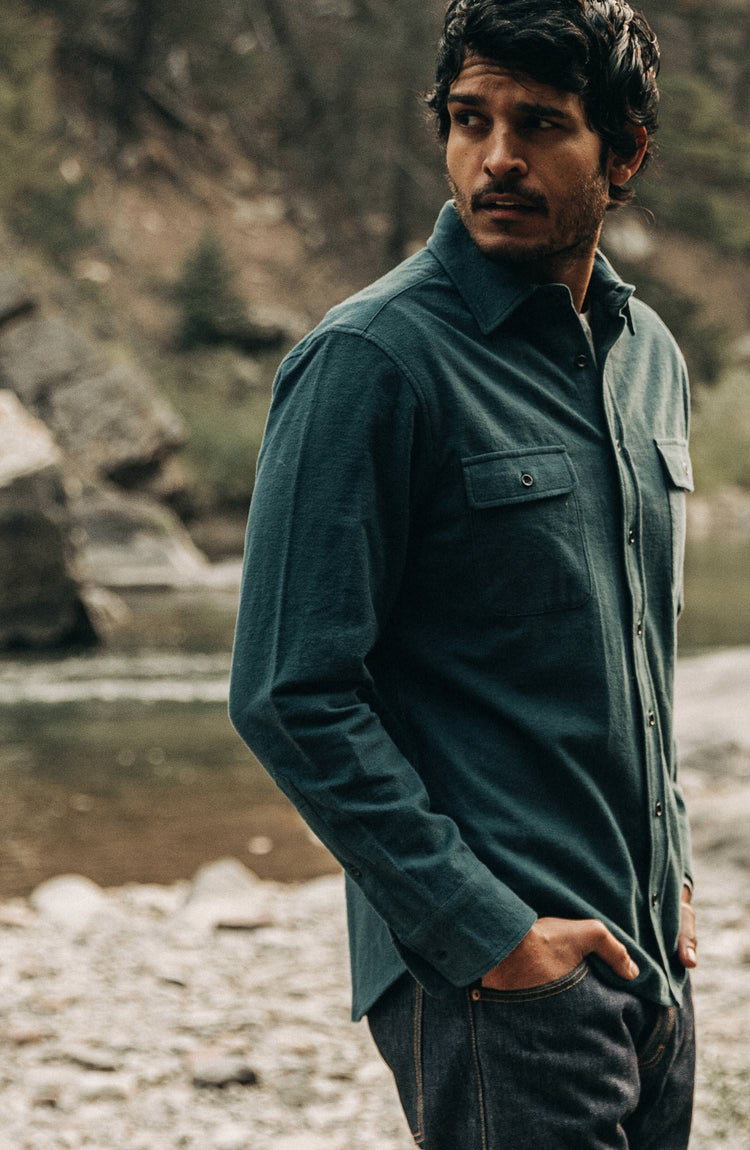 our fit model wearing the yosemite outdoors—split shot with twoo images